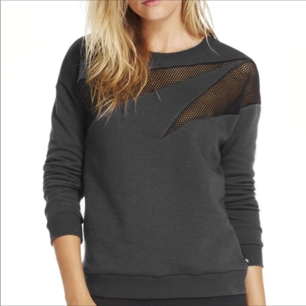 Fabletics Agon Pullover Gray Black Mesh Sweatshirt - image 1
